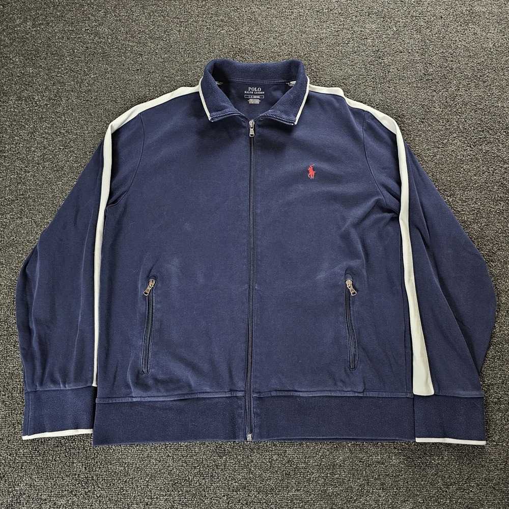Polo Ralph Lauren Track Jacket Mens Large Navy White Stripe Full Zip Athletic